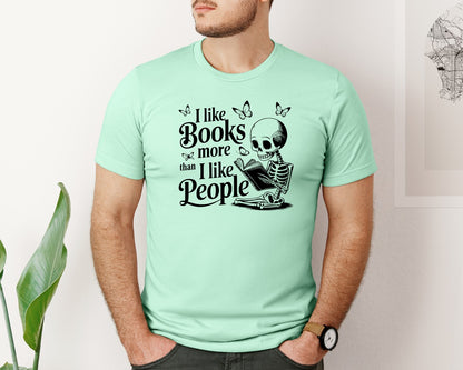brand:Bella Canvas|color:Mint|I Like Books More Than I Like People 3 Graphic T-Shirt