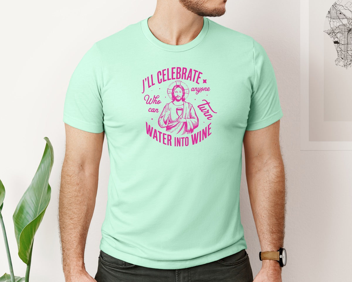 brand:Bella Canvas|color:Mint|Jesus Water Into Wine Design Graphic T-Shirt