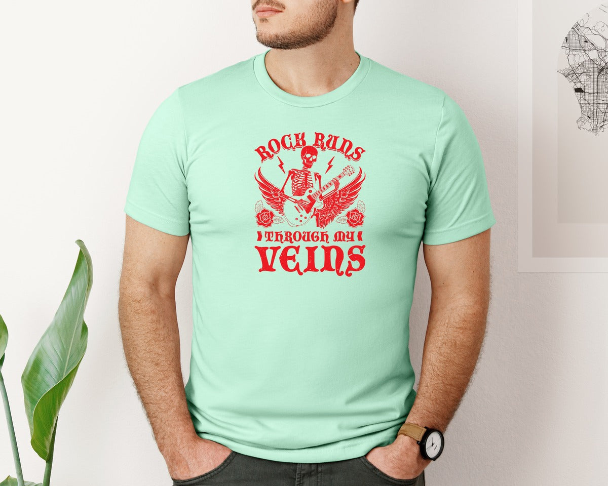 brand:Bella Canvas|color:Mint|Rock Runs Through My Veins Design Graphic T-Shirt
