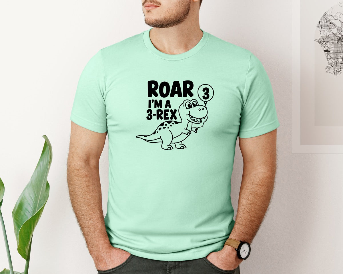 brand:Bella Canvas|color:Mint|3 Rex Dinosaur Birthday Graphic T-Shirt