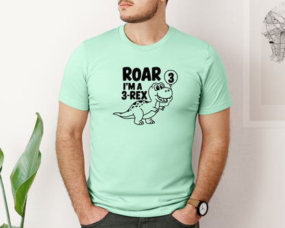brand:Bella Canvas|color:Mint|3 Rex Dinosaur Birthday Graphic T-Shirt