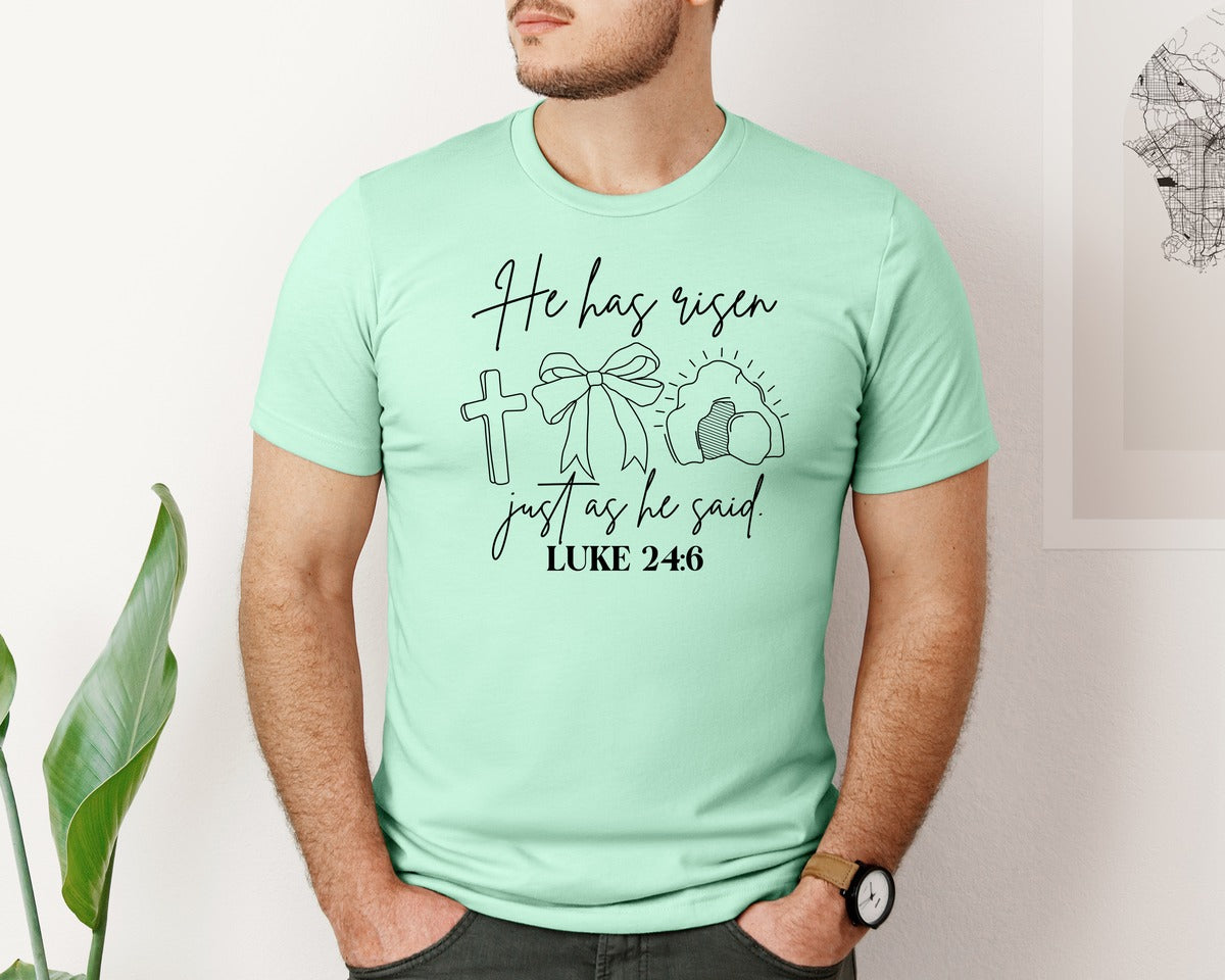 brand:Bella Canvas|color:Mint|He Has Risen Graphic T-Shirt