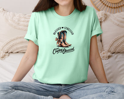 brand:Bella Canvas|color:Mint|Blessed Stressed Mom Western Mothers Day 3 Graphic T-Shirt