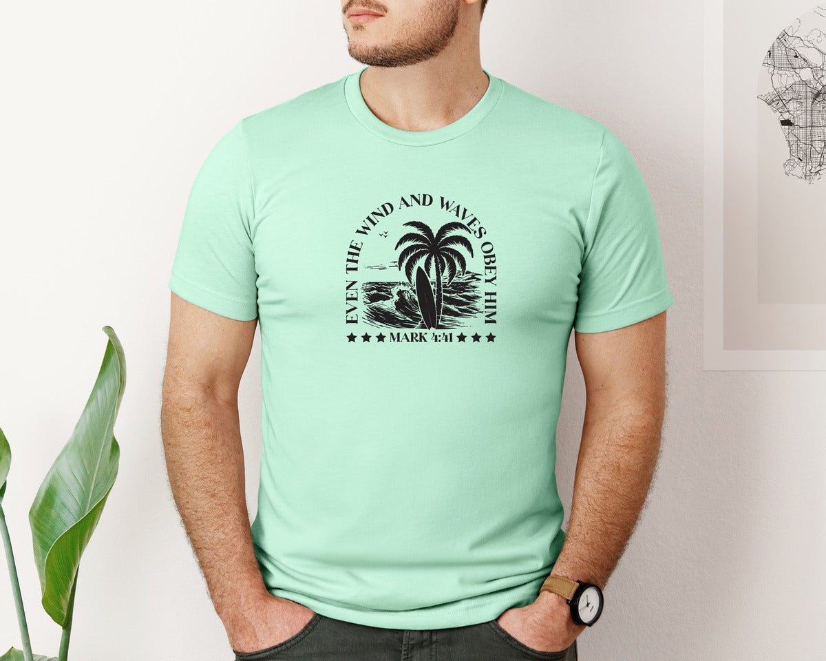 brand:Bella Canvas|color:Mint|Wind And Waves Obey Him Mark 441 Graphic T-Shirt