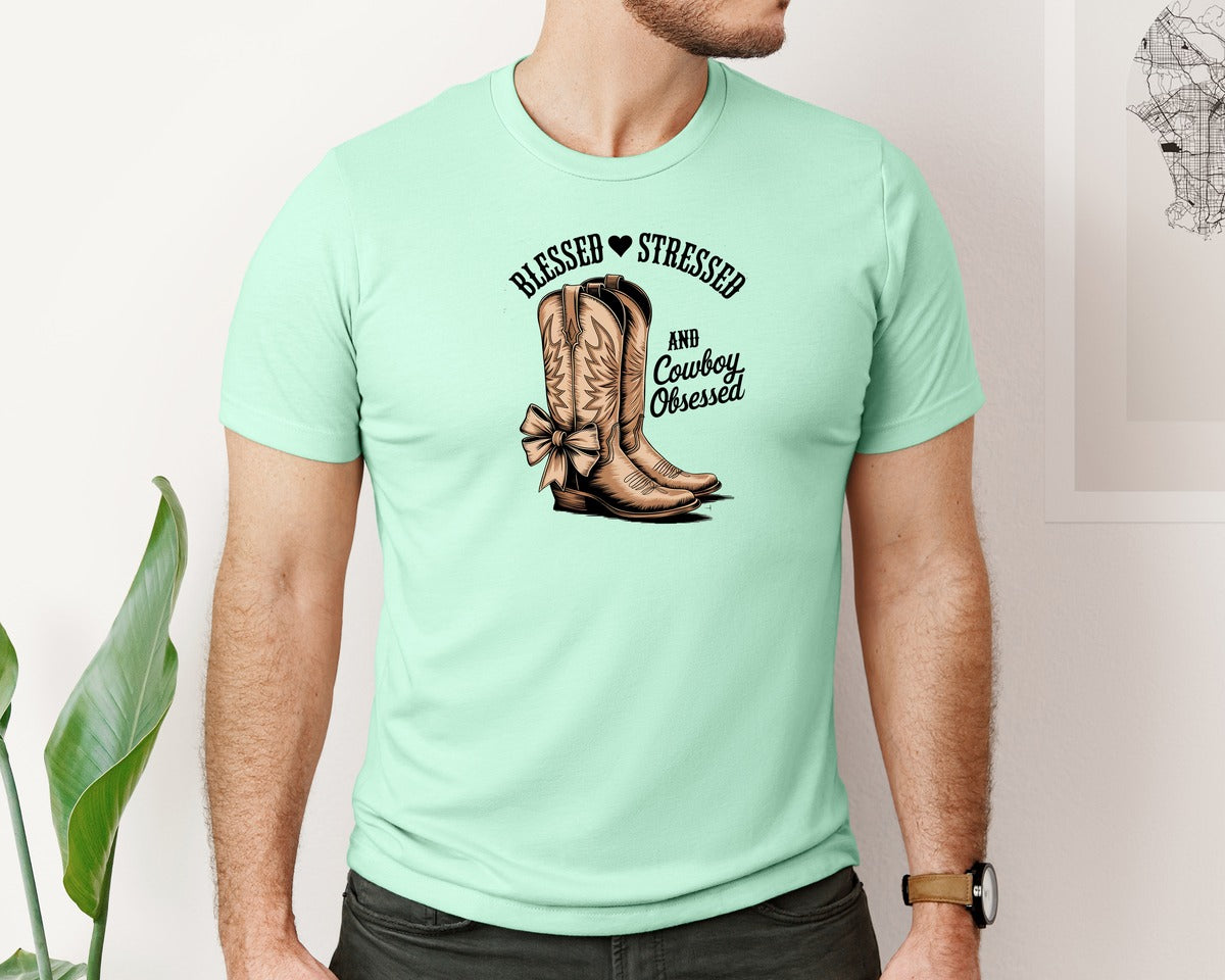 brand:Bella Canvas|color:Mint|Blessed Stressed Mom Western Mothers Day 2 Graphic T-Shirt