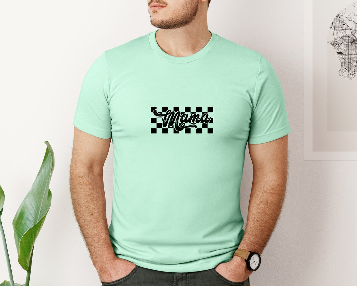 brand:Bella Canvas|color:Mint|Retro Mama Checkered Bow Coquette B Graphic T-Shirt