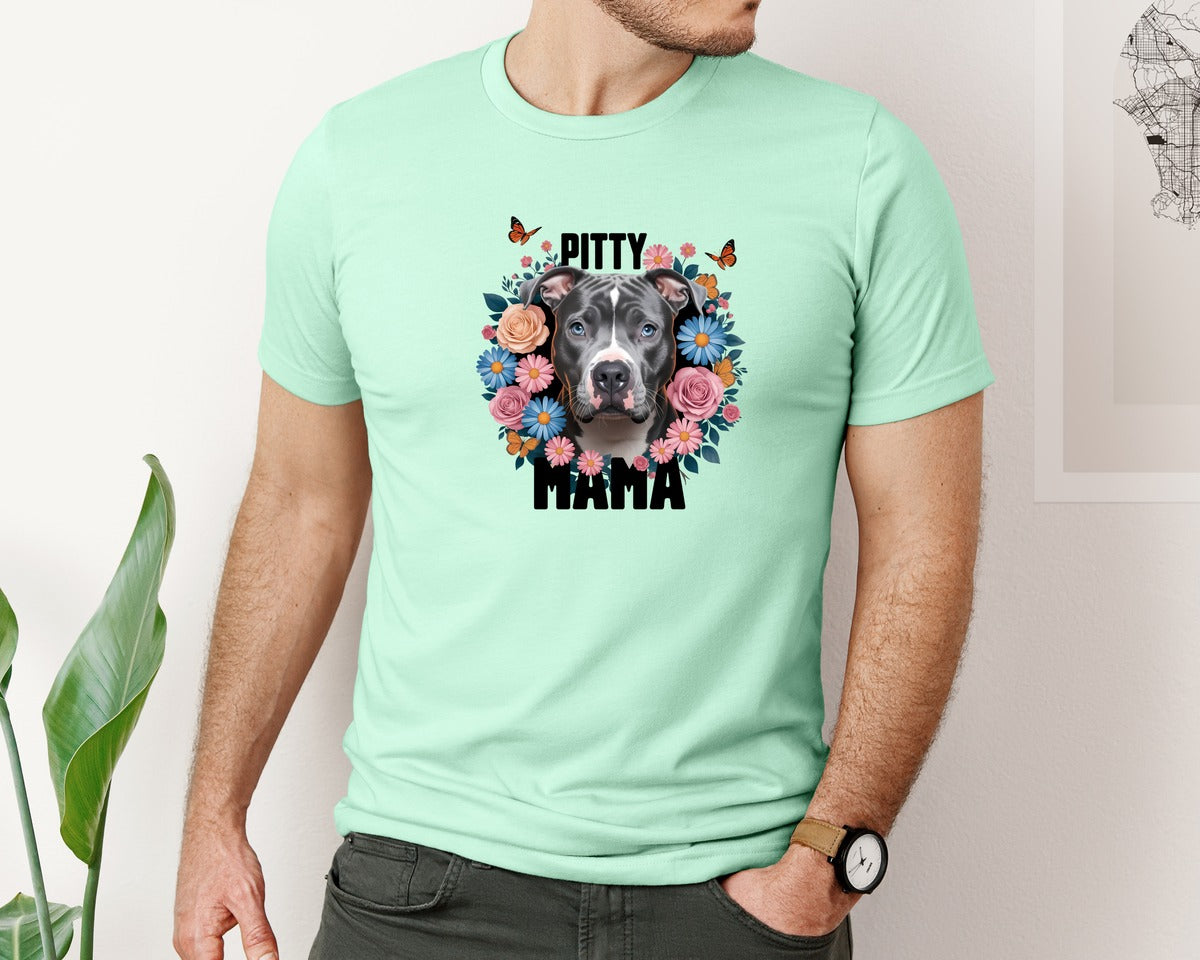 brand:Bella Canvas|color:Mint|Pitty Mama Cute Pitbull Dog 3 Graphic T-Shirt