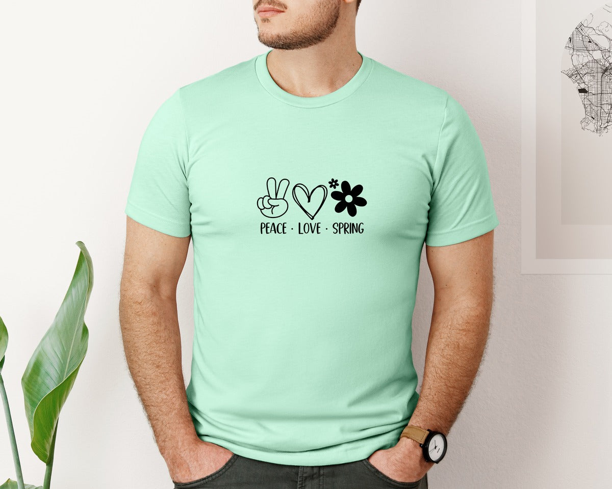 brand:Bella Canvas|color:Mint|Peace Love Spring 4 Graphic T-Shirt