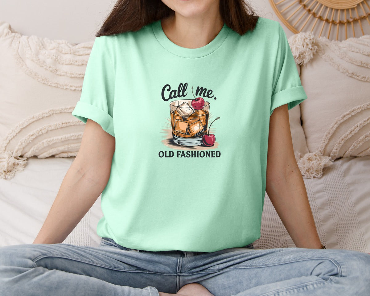 brand:Bella Canvas|color:Mint|Call Me Old Fashioned Retro Whiskey 2 Graphic T-Shirt