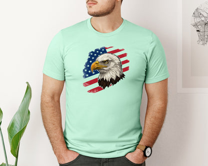 brand:Bella Canvas|color:Mint|American Eagle With Flag Patriotic Graphic T-Shirt