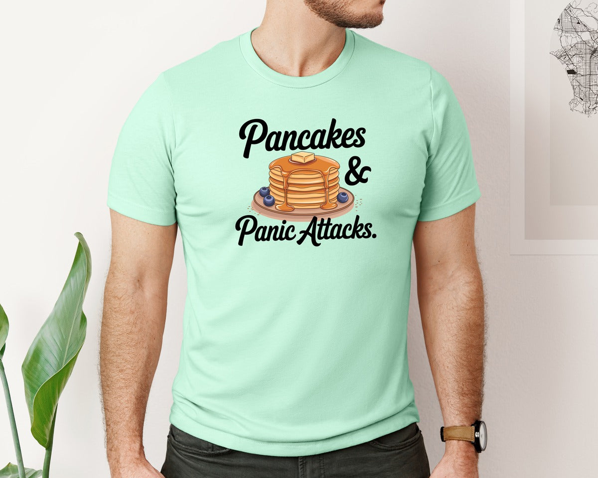 brand:Bella Canvas|color:Mint|Pancakes Panic Attacks Graphic T-Shirt