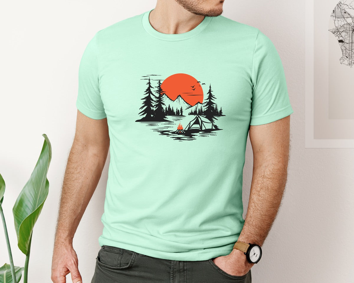 brand:Bella Canvas|color:Mint|Sunset Camping Adventure T Shirt Design 9 Graphic T-Shirt