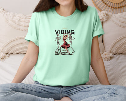 brand:Bella Canvas|color:Mint|Vibing With My Demons Retro Gothic 2 Graphic T-Shirt