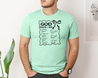 brand:Bella Canvas|color:Mint|God Says I Am Coquette Christian Graphic T-Shirt