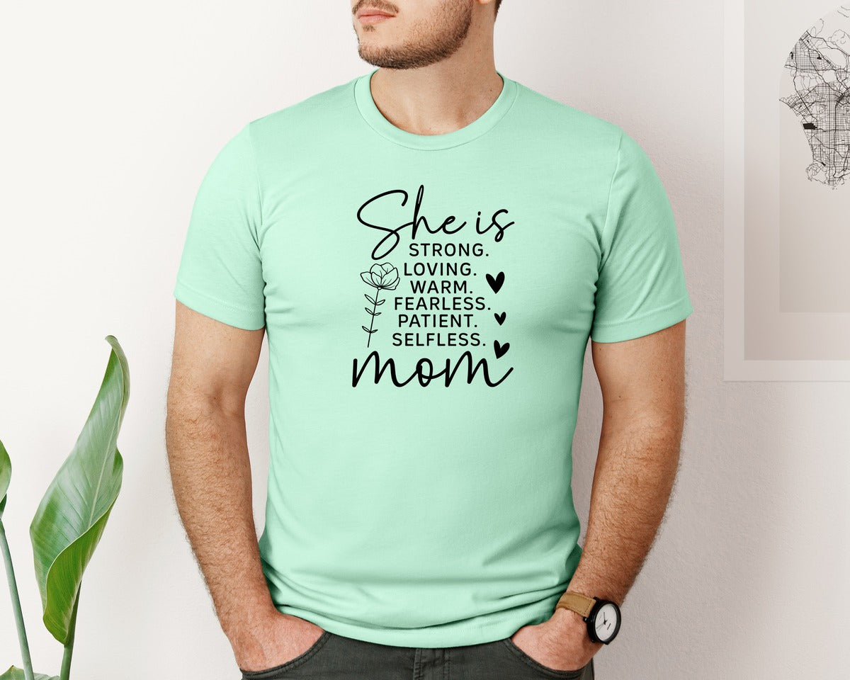 brand:Bella Canvas|color:Mint|She Is Strong Loved Mama Graphic T-Shirt
