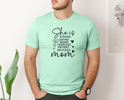 brand:Bella Canvas|color:Mint|She Is Strong Loved Mama Graphic T-Shirt