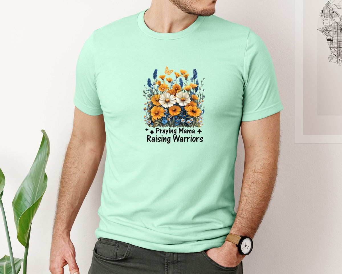 brand:Bella Canvas|color:Mint|Praying Mama Boho Floral Mama 2 Graphic T-Shirt