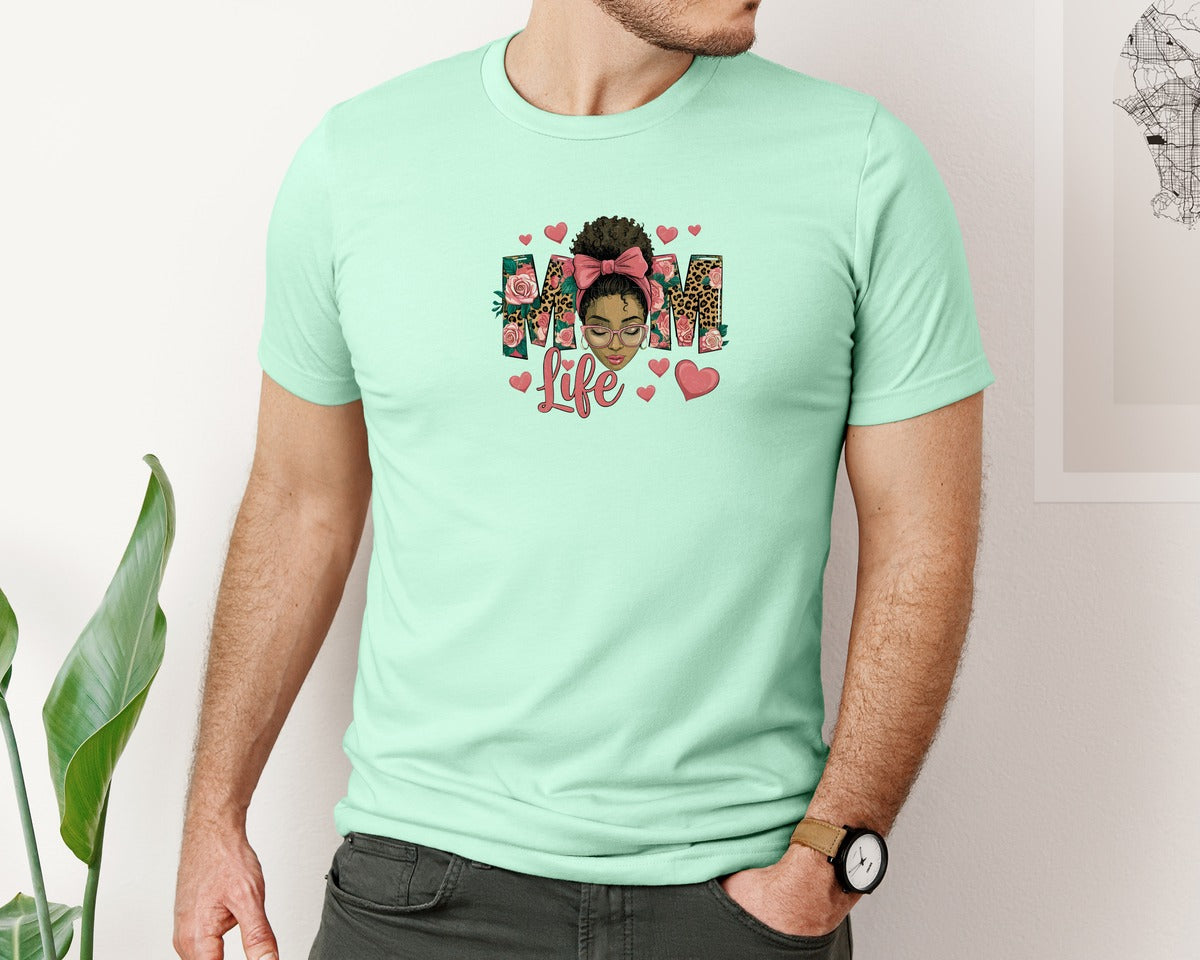brand:Bella Canvas|color:Mint|Black Women Leopard Mom Life Graphic T-Shirt