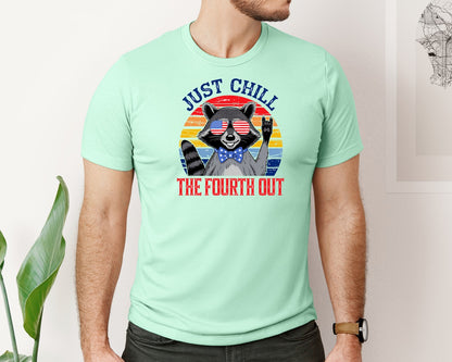 brand:Bella Canvas|color:Mint|Retro Raccoon 4Th Of July Chill Vibes Graphic T-Shirt