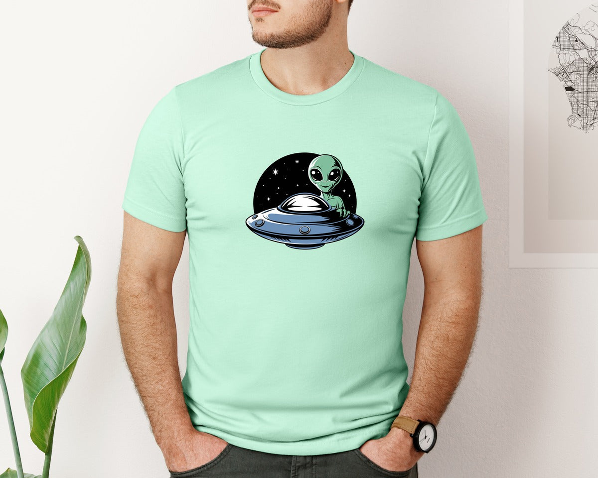 brand:Bella Canvas|color:Mint|Retro Vintage Ufo Alien T Shirt Design 4 Graphic T-Shirt