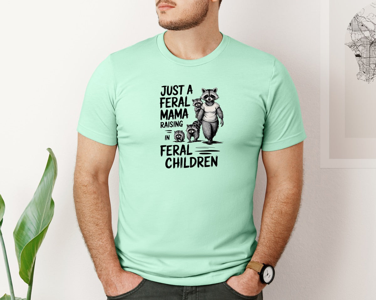 brand:Bella Canvas|color:Mint|Funny Mothers Day Raccoon Mama Tired Graphic T-Shirt