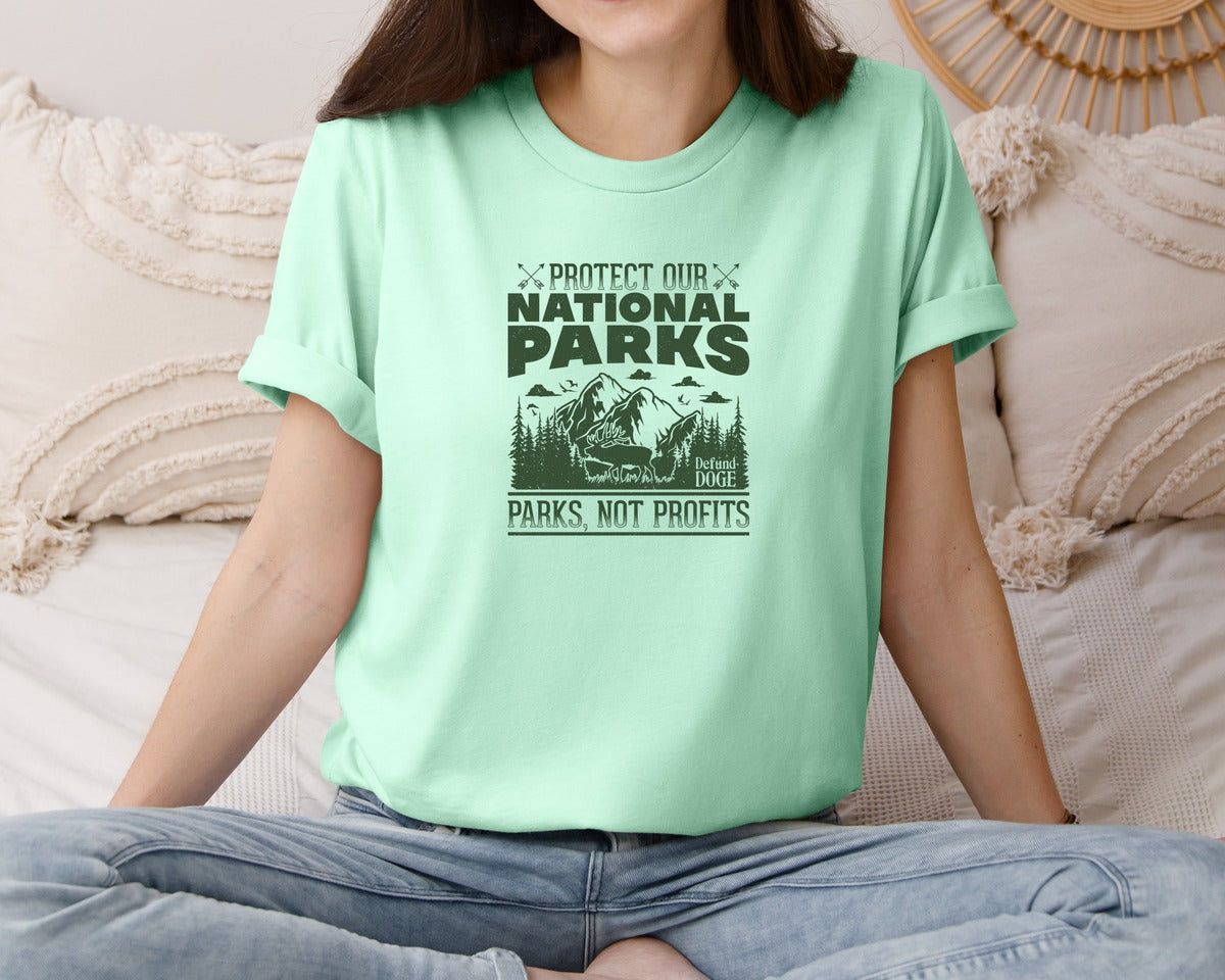 brand:Bella Canvas|color:Mint|Protect Our National Parks Defund Doge 2 Graphic T-Shirt