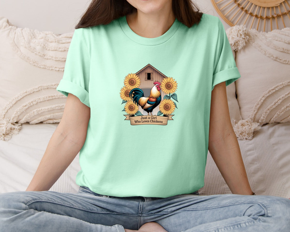 brand:Bella Canvas|color:Mint|Just A Girl Who Loves Chickens 8 Graphic T-Shirt