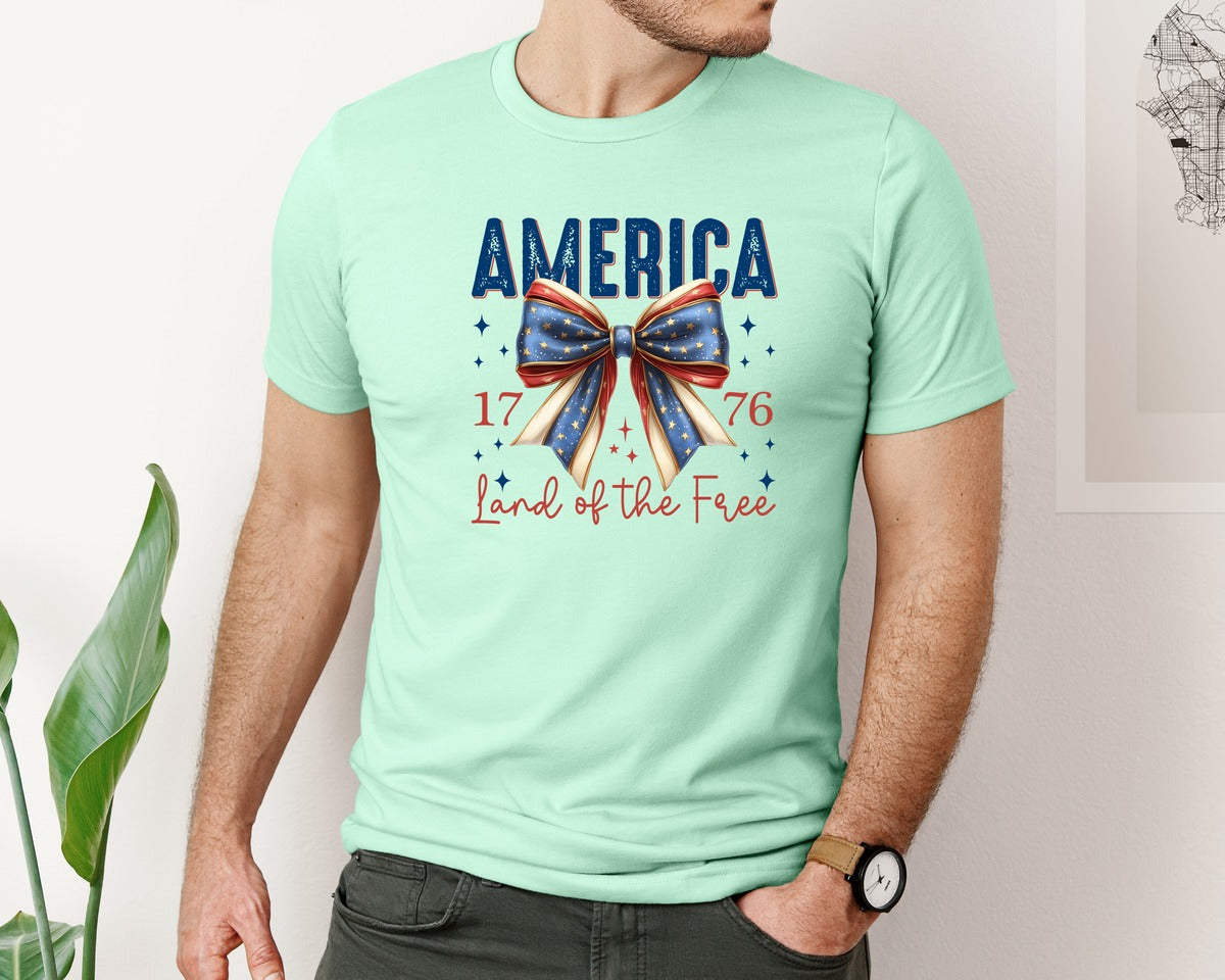 brand:Bella Canvas|color:Mint|America Bow Land Of The Free Graphic T-Shirt