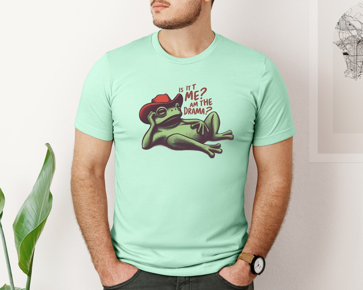 brand:Bella Canvas|color:Mint|Drama Frog Funny Cowboy Aesthetic Graphic T-Shirt