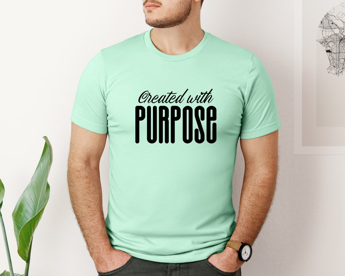 brand:Bella Canvas|color:Mint|Created With Purpose Sleeve Design Graphic T-Shirt