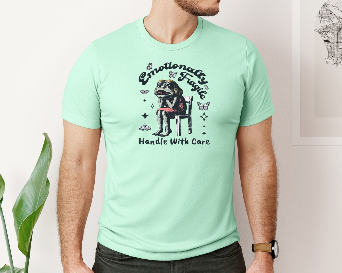 brand:Bella Canvas|color:Mint|Frog Woman With Tears Emotionally Shirt Graphic T-Shirt
