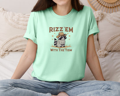 brand:Bella Canvas|color:Mint|Raccoon Funny Raccoon Rizz Em Graphic T-Shirt