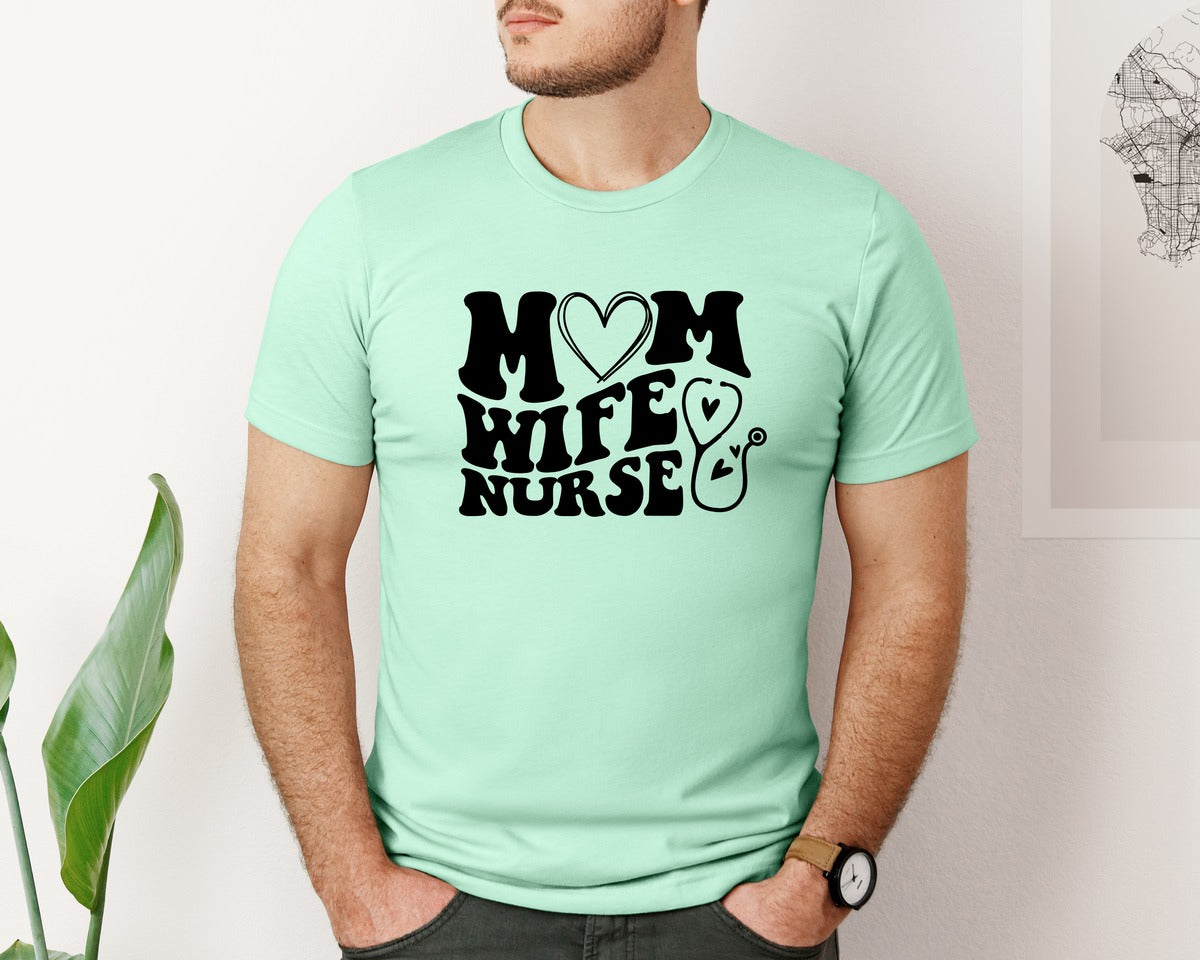 brand:Bella Canvas|color:Mint|Mom Wife Nurse Wavy Graphic T-Shirt