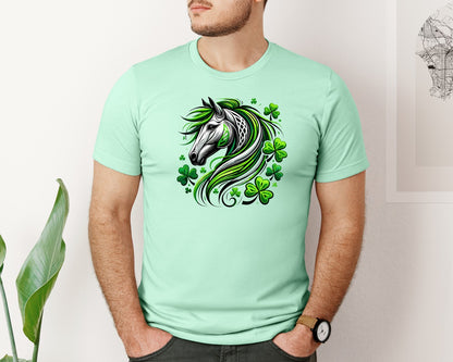 brand:Bella Canvas|color:Mint|St Patricks Day Horse Lucky Graphic T-Shirt