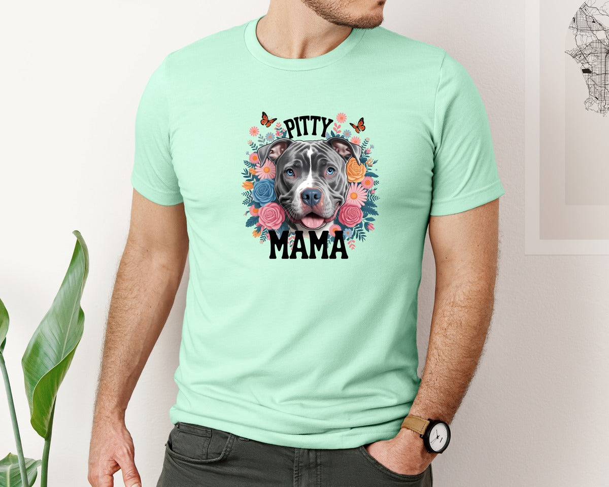 brand:Bella Canvas|color:Mint|Pitty Mama Cute Pitbull Dog Graphic T-Shirt