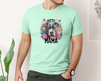 brand:Bella Canvas|color:Mint|Pitty Mama Cute Pitbull Dog Graphic T-Shirt