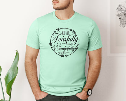 brand:Bella Canvas|color:Mint|You Are Fearfully And Sleeve Design Graphic T-Shirt