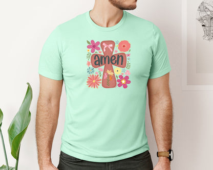 brand:Bella Canvas|color:Mint|Boho Floral Amen Christian Graphic T-Shirt