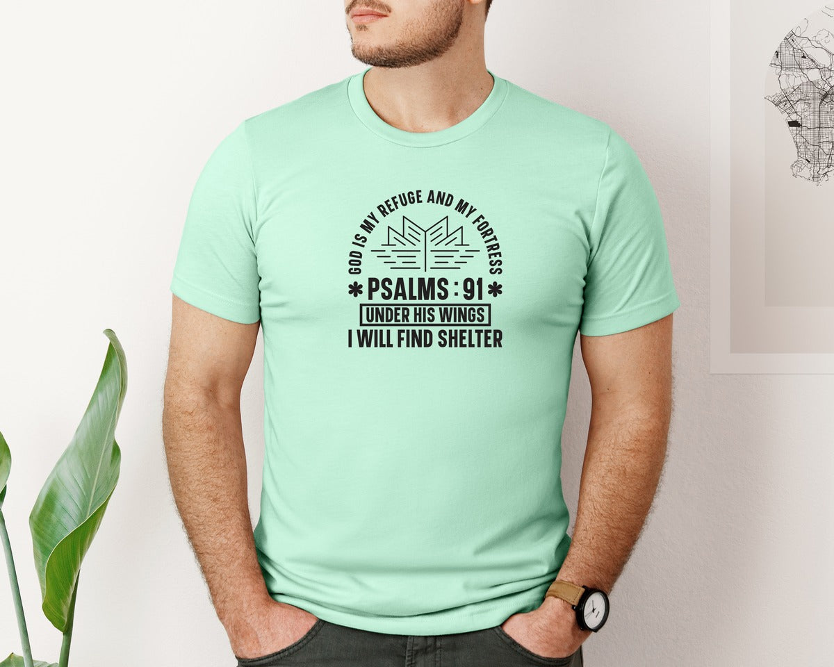 brand:Bella Canvas|color:Mint|God Is My Refuge Psalms 91 Desi Graphic T-Shirt