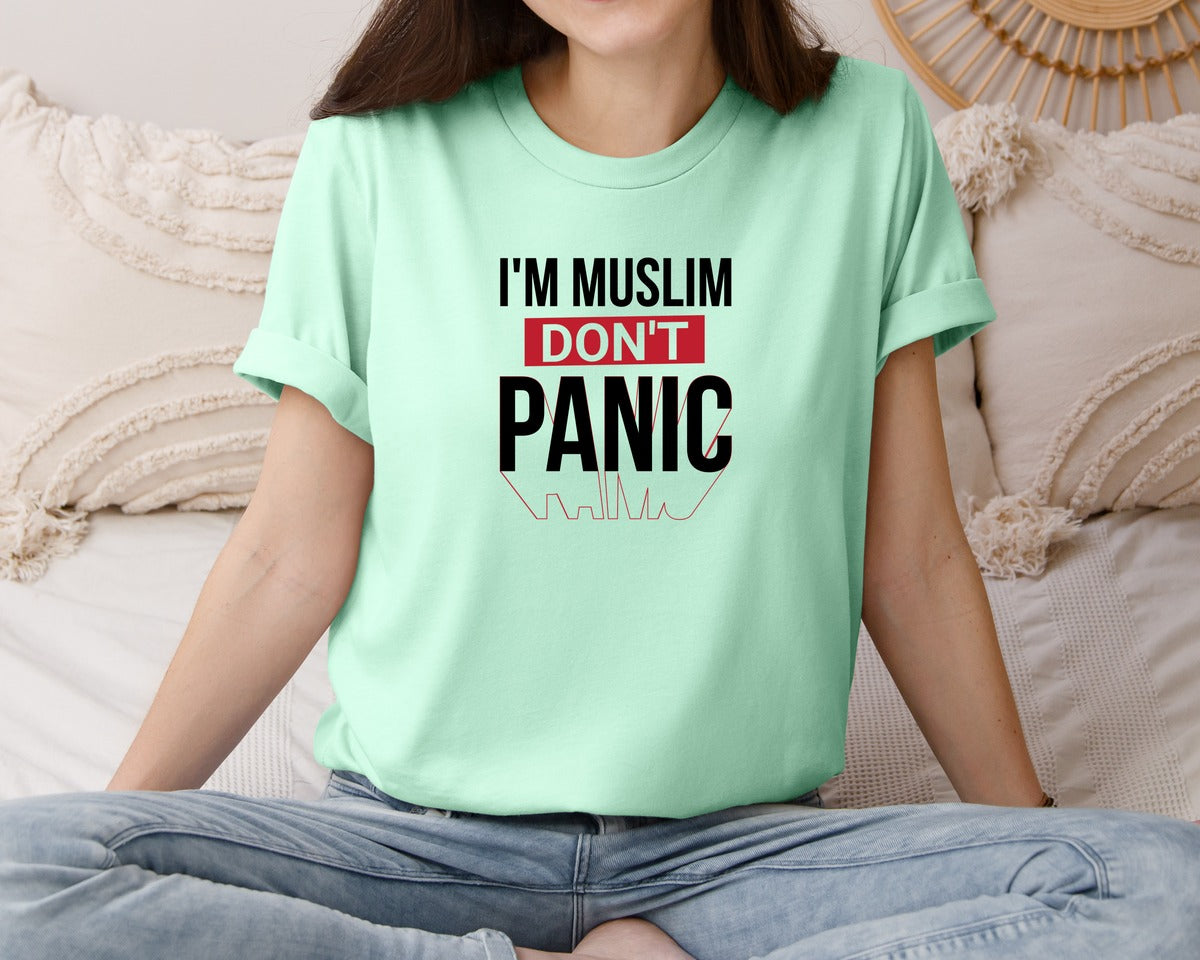 brand:Bella Canvas|color:Mint|Im Muslim Dont Panic Muslim Quote Is Graphic T-Shirt