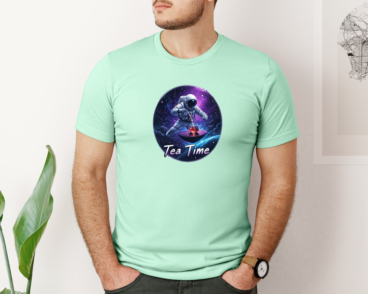 brand:Bella Canvas|color:Mint|Astronaut Tea Time In Space T Shirt Graphic T-Shirt