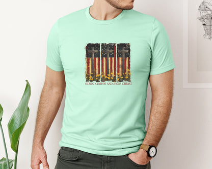 brand:Bella Canvas|color:Mint|Stars And Stripes And Jesus Christ Graphic T-Shirt