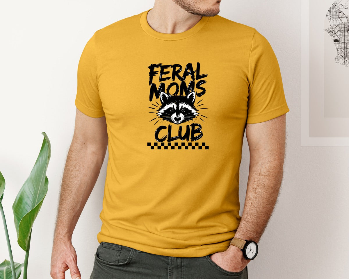 brand:Bella Canvas|color:Mustard|Feral Moms Club Mom Life Raccoon Graphic T-Shirt