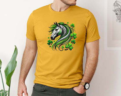 brand:Bella Canvas|color:Mustard|St Patricks Day Horse Lucky Graphic T-Shirt