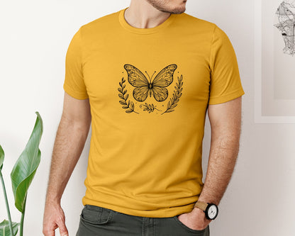 brand:Bella Canvas|color:Mustard|Butterfly Design Graphic T-Shirt