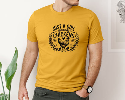 brand:Bella Canvas|color:Mustard|Just A Girl Who Loves Chickens T Shirt D Graphic T-Shirt