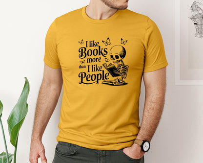 brand:Bella Canvas|color:Mustard|I Like Books More Than I Like People 3 Graphic T-Shirt