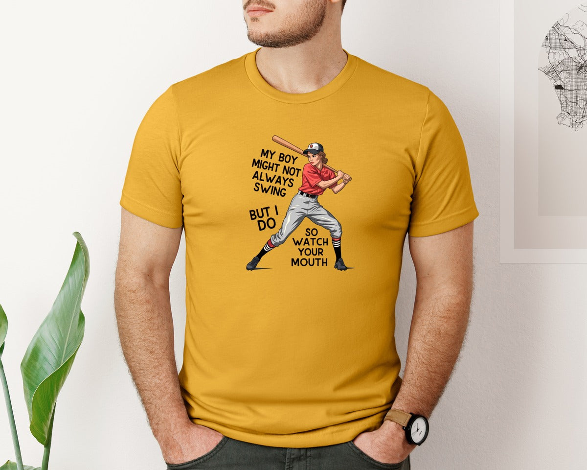brand:Bella Canvas|color:Mustard|Baseball Mom Funny Softball 3 Graphic T-Shirt