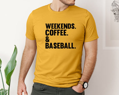 brand:Bella Canvas|color:Mustard|Weekends Coffee Baseball Tshirt Design Graphic T-Shirt