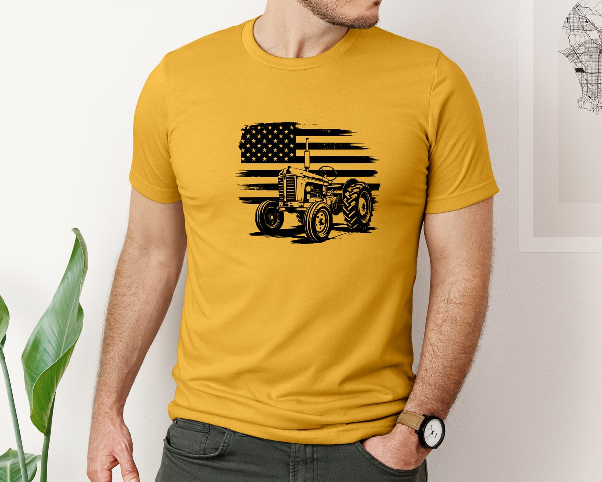 brand:Bella Canvas|color:Mustard|Tractor Flag Vector T Shirt Design Graphic T-Shirt